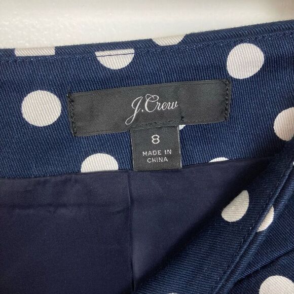 J. Crew No 2 Pencil Skirt Navy White Polka Dot Stretch Cotton sz 8 Preppy Office - Picture 3 of 11
